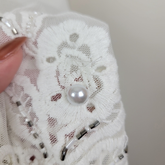 Roaman's Embellished Mesh Overlay Tunic Top Size 22W Ivory Lace Pearl Sheer - Picture 15 of 16